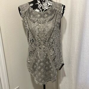 Free People Gray Asymmetrical Embellished Tank Top